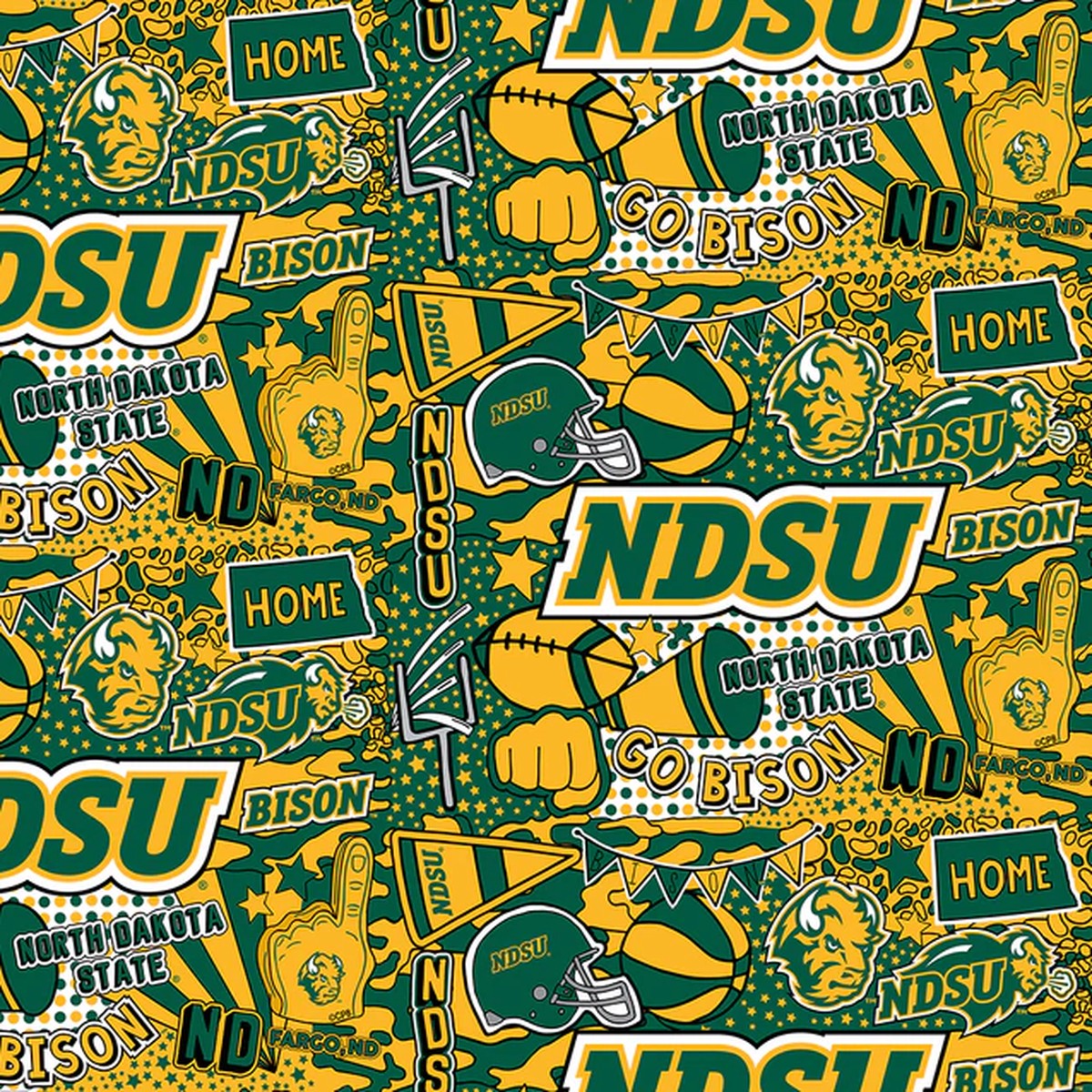 North Dakota State Bison NCAA College Pop Art Chamois Sykel Enteprises Polyester Minky Fabric NDS-1236