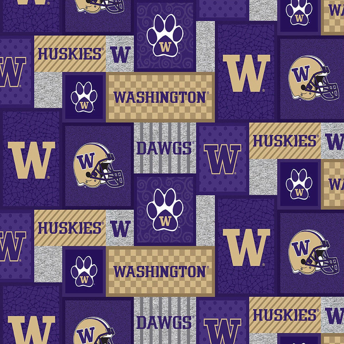Washington Huskies (Dawgs) NCAA College Patch Sykel Enteprises Polyester Fleece Fabric WA-1177
