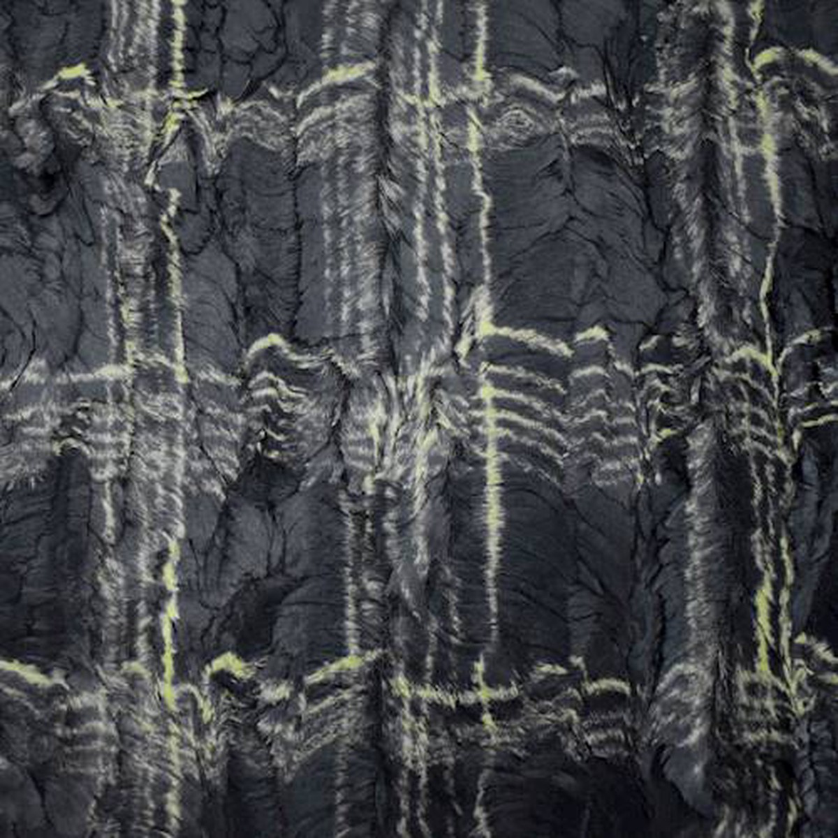 1 1/2 YD PC-Black/Beige Pressed Abstract Plaid Faux Fur Knit Fabric