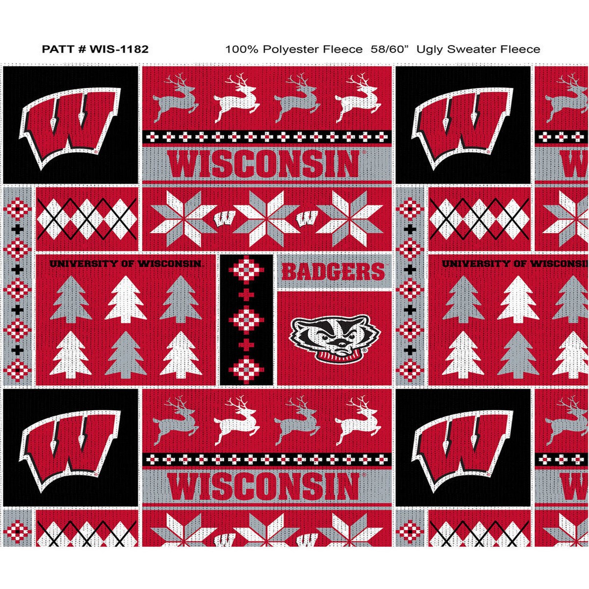 Wisconsin Badgers NCAA College Holiday Sweater Sykel Enterprises Polyester Fleece Fabric WIS-1182