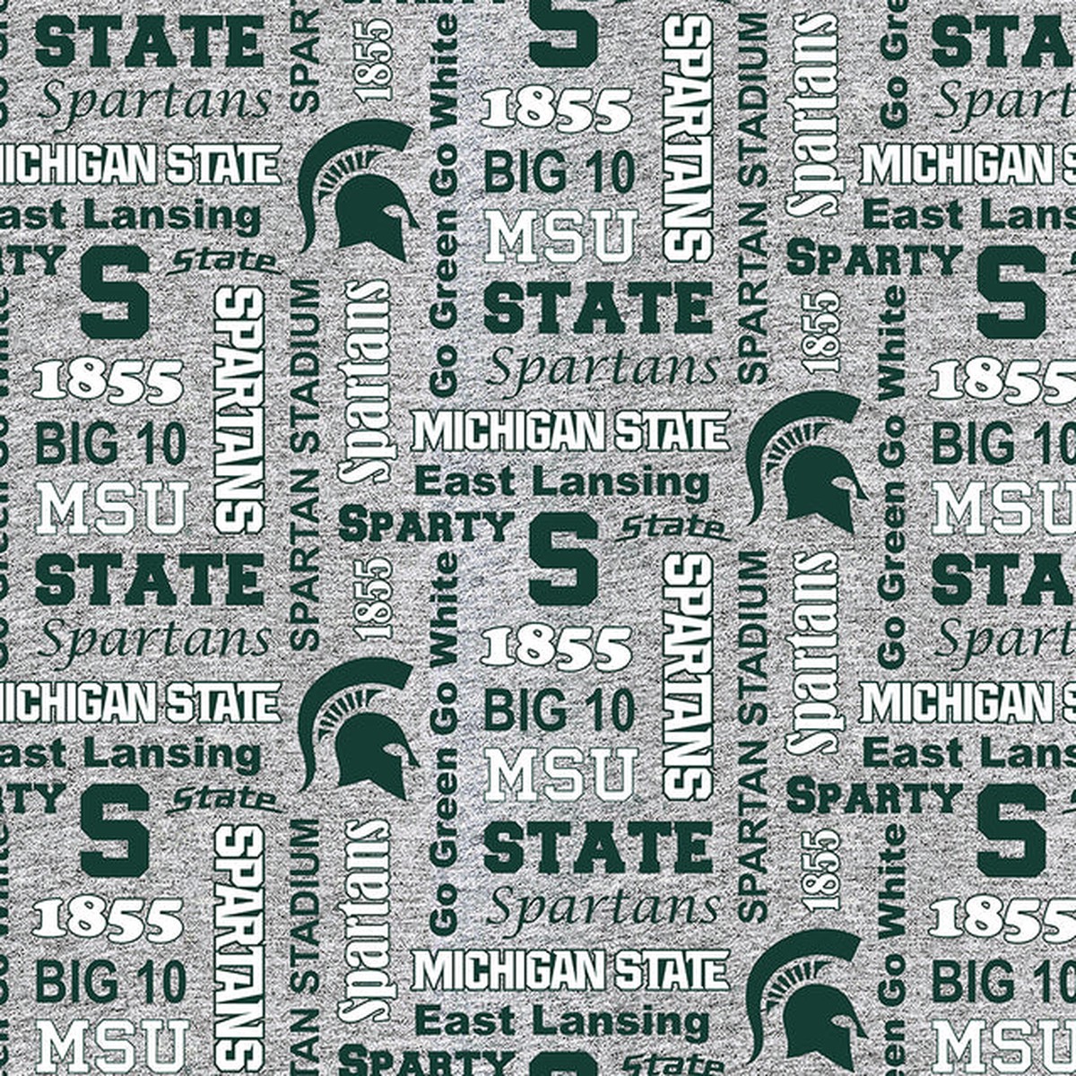 Michigan State Spartans NCAA College Heather Verbiage Sykel Enterprises Polyester FLEECE Fabric MIST-1162
