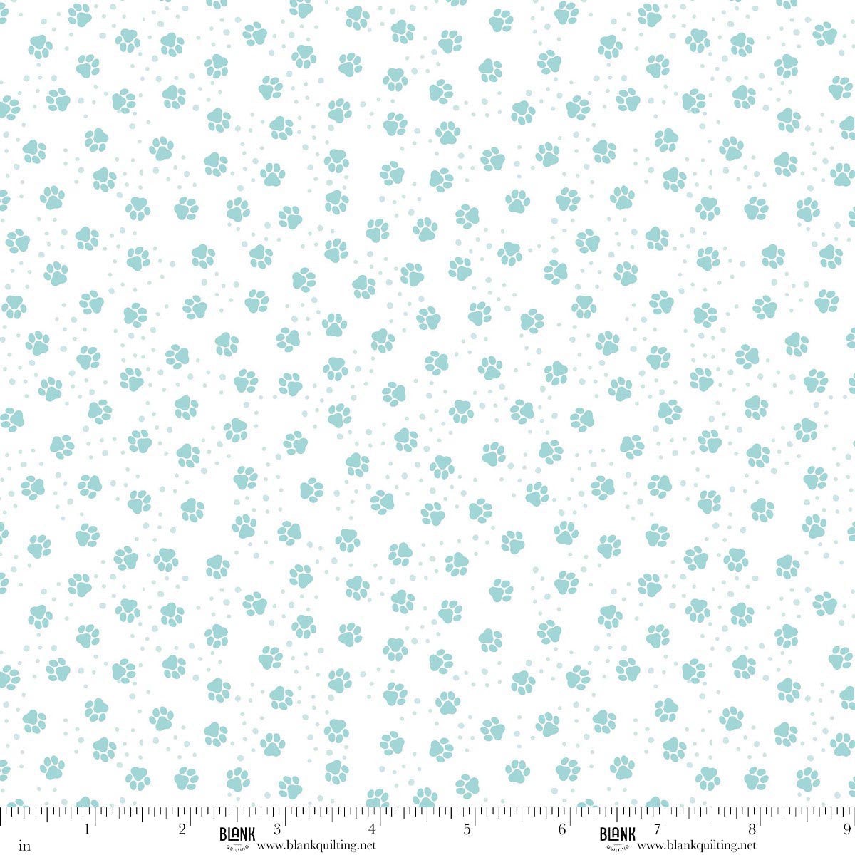 Winter Waggers Puppy Snow Pawprints Aqua White Devon Design Co Blank Quilting Cotton Fabric BQ-4772-01