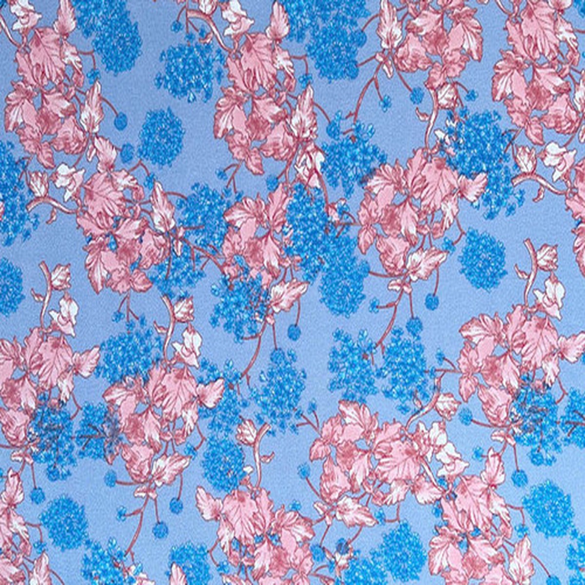 10 Yards of Floral Print Polyester Crepe On Blue
