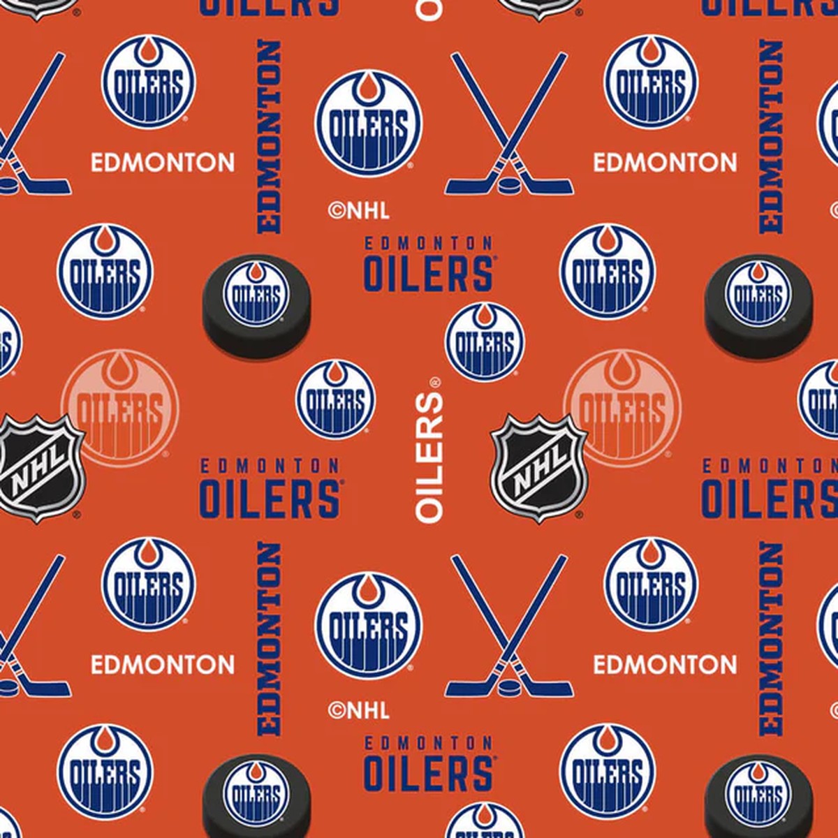 Edmonton Oilers NHL Hockey Allover Sykel Enterprises Polyester Fleece Fabric NHL-1385-OIL
