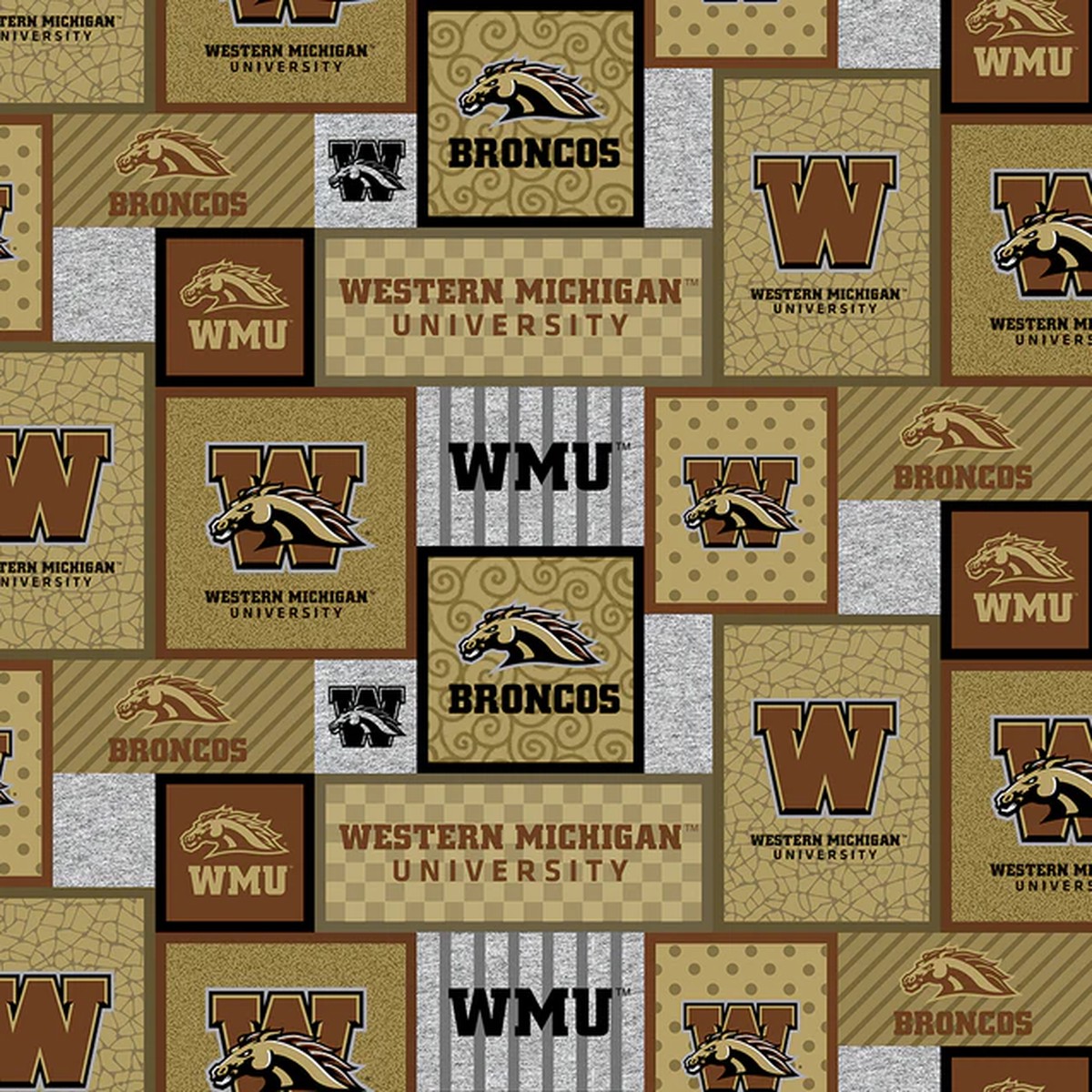 Western Michigan Broncos NCAA College Patch Sykel Enterprises Polyester Fleece Fabric WMCHG-1177