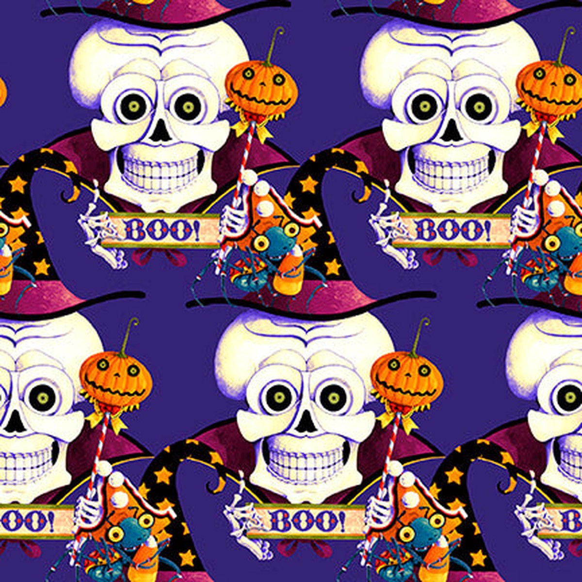 Witchful Thinking Skulls and Flowers Purple Blank Fabrics Cotton Fabric