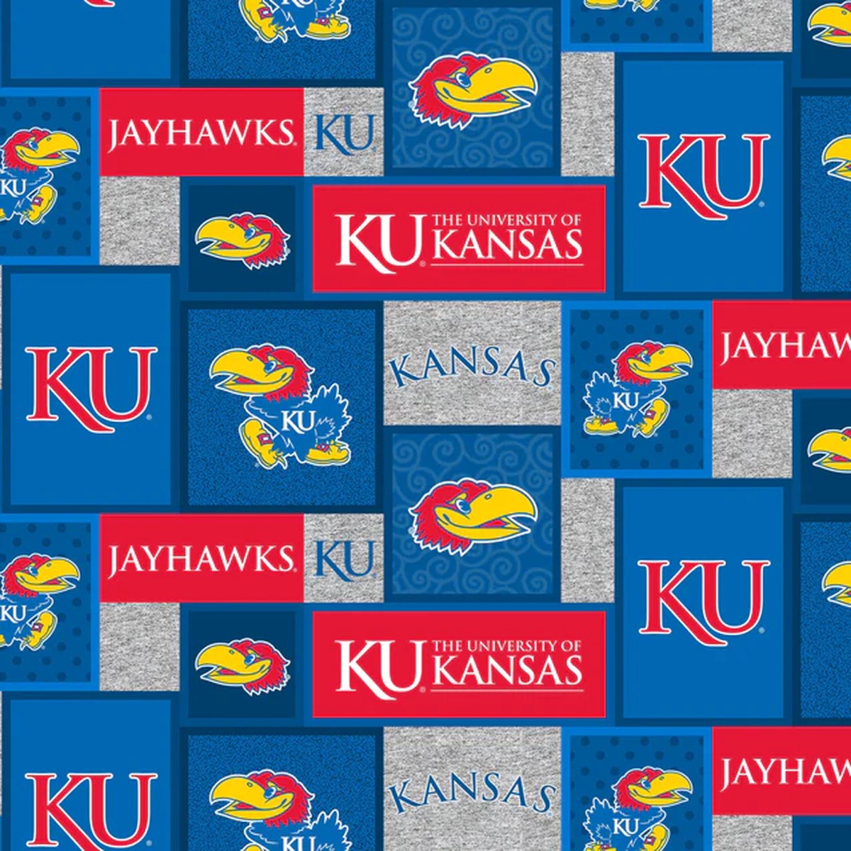 Kansas Jayhawks NCAA College Patch Sykel Enterprises Polyester Fleece Fabric KS-1177