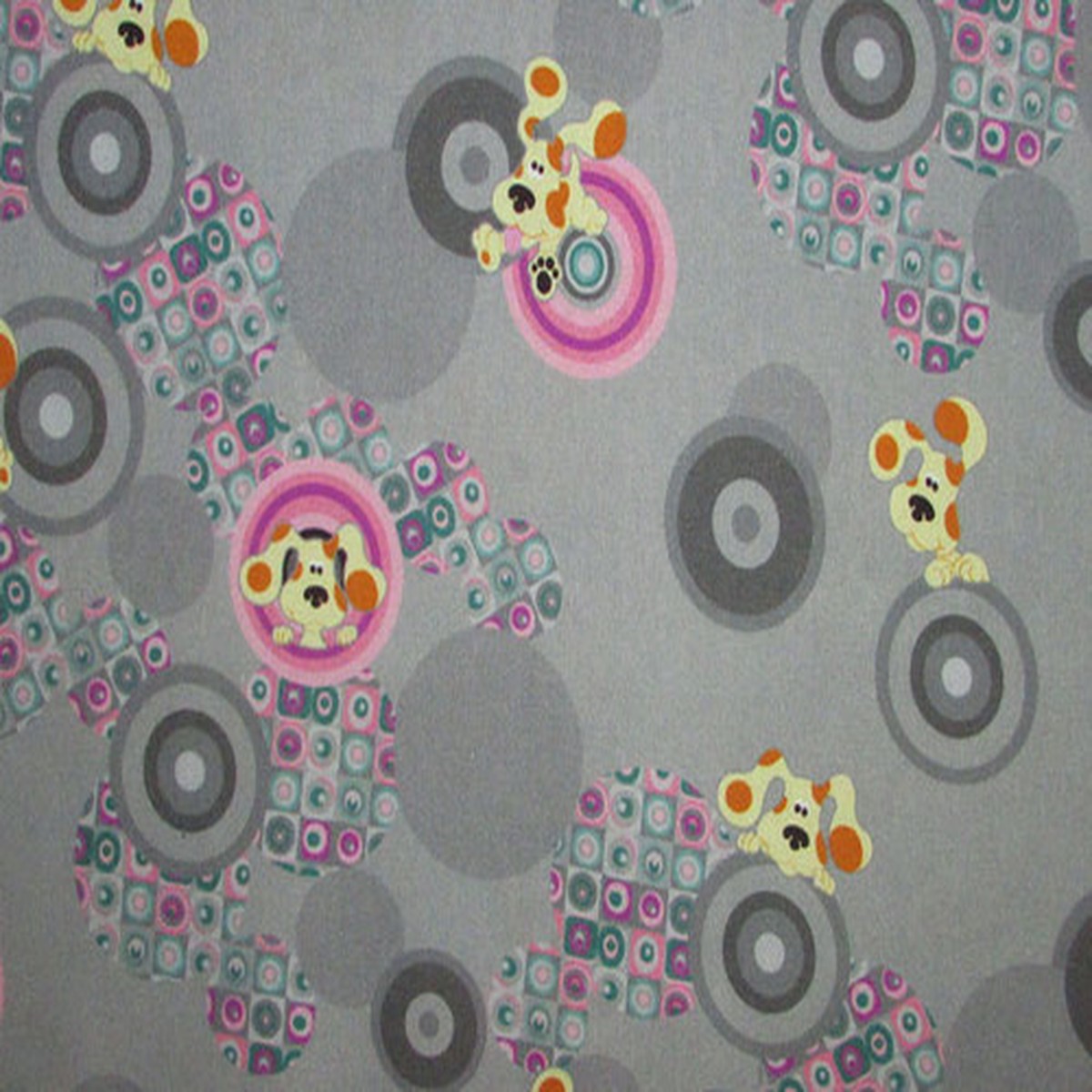 10 Yards of Quilting Cotton Dogs Circles on Grey A