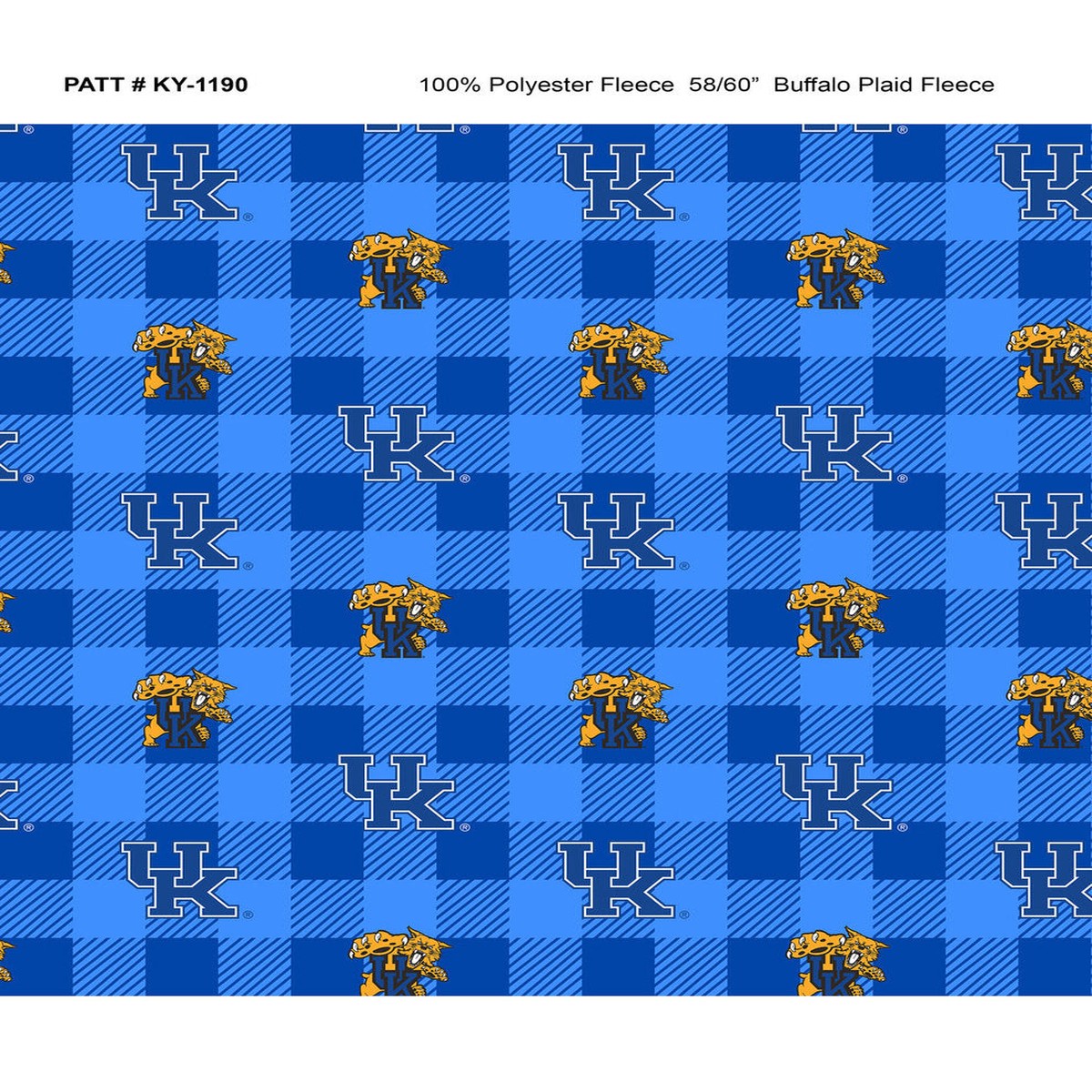 Kentucky Wildcats NCAA College Buffalo Plaid Sykel Enterprises Polyester FLEECE Fabric KY-1190