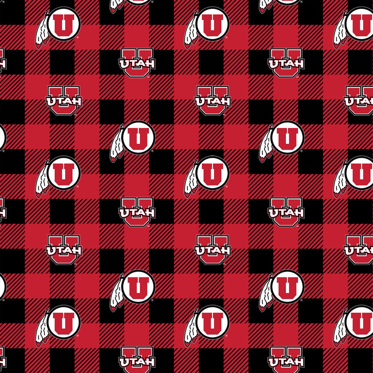 Utah Utes NCAA College Buffalo Plaid Sykel Enterprises Polyester Fleece Fabric UTA-1190