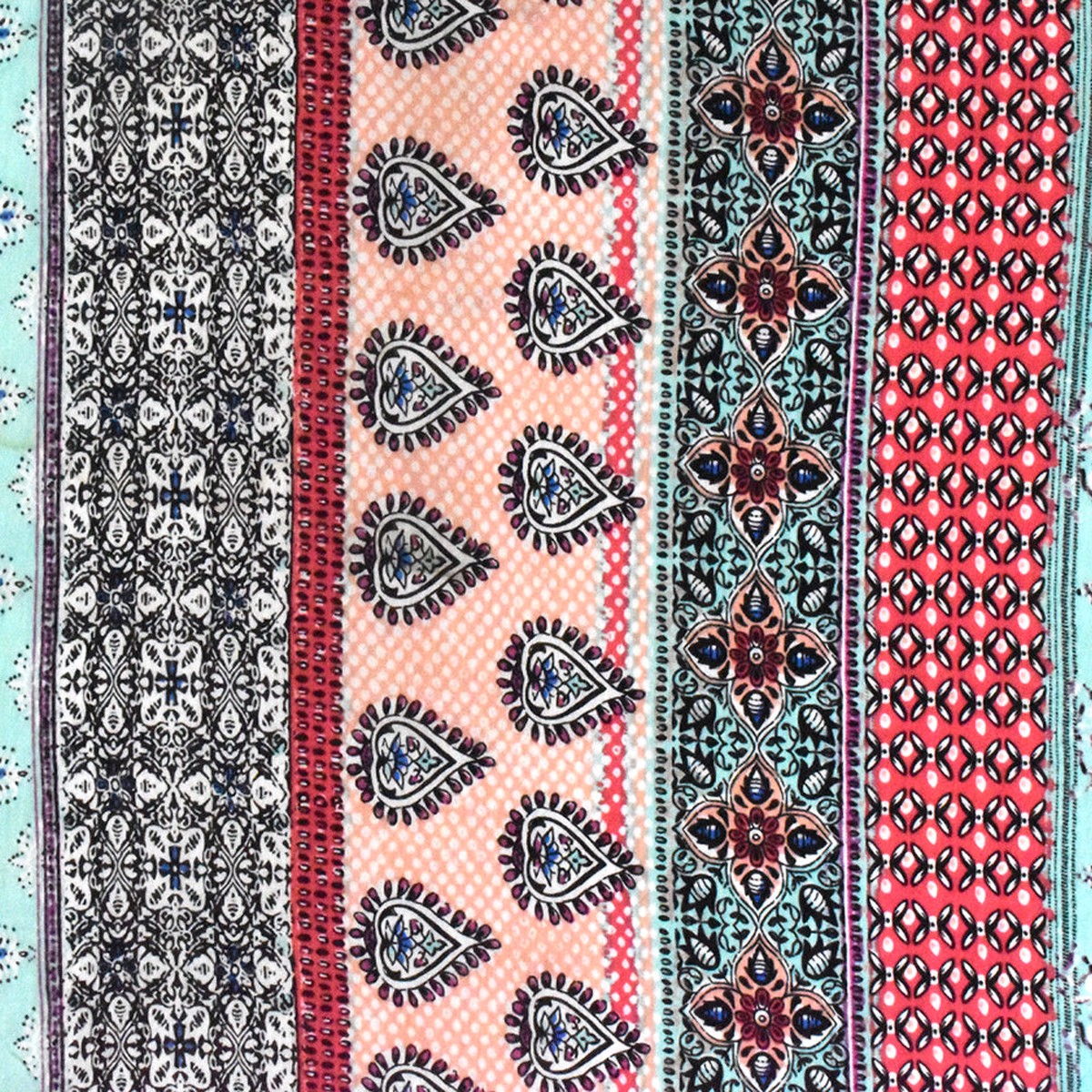 Teal-Red-Multi Moroccan Stripe Printed Rayon Stretch Jersey Knit Fabric