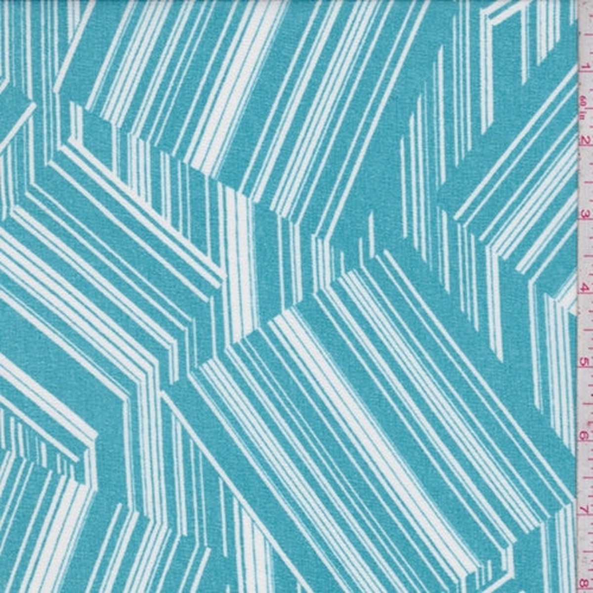 Teal/White Linear Block Crepe Georgette Fabric