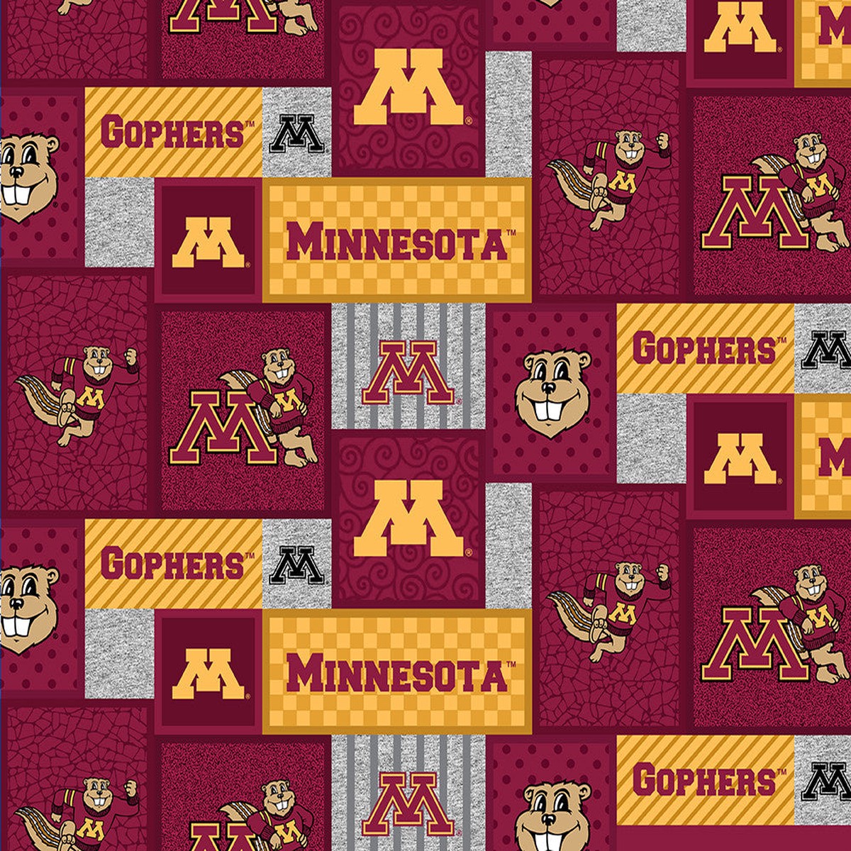 Minnesota Gophers NCAA College Patch Sykel Enterprises Polyester FLEECE Fabric MIN-1177