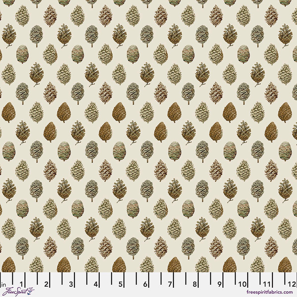 Woodland Blooms Pinecones Linen Sanderson Free Spirit Cotton Fabric