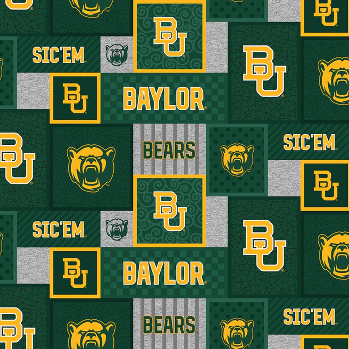Baylor Bears NCAA College Patch Sykel Enterprises Polyester Fleece Fabric BAY-1177