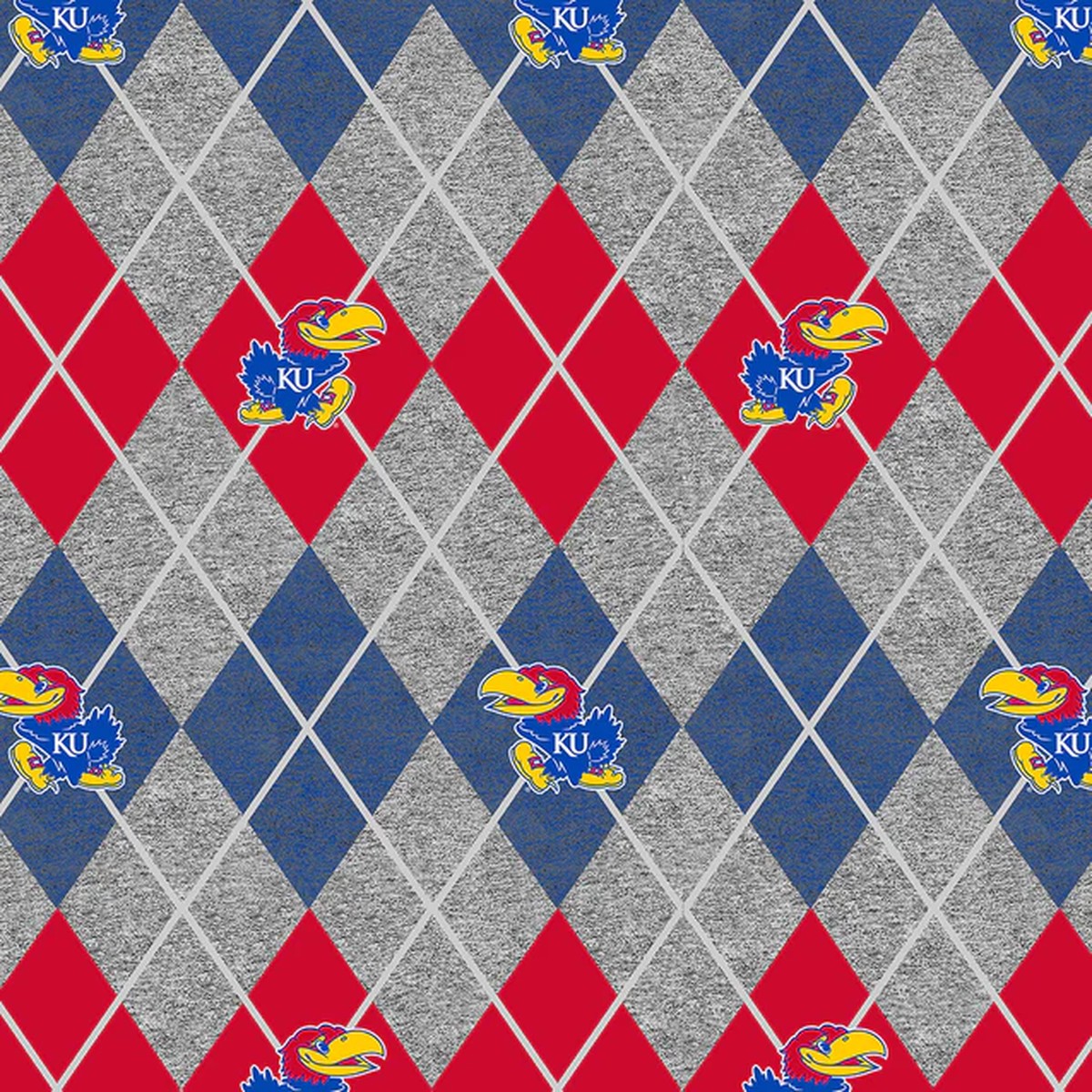 Kansas Jayhawks NCAA College Heather Argyle Sykel Enterprises Polyester Fleece Fabric KS-1148