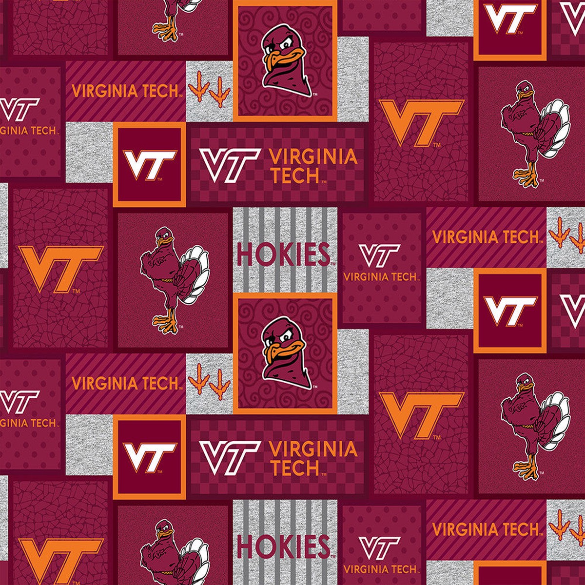 Virginia Tech Hokies NCAA College Patch Sykel Enterprises Polyester Fleece Fabric VT-1177